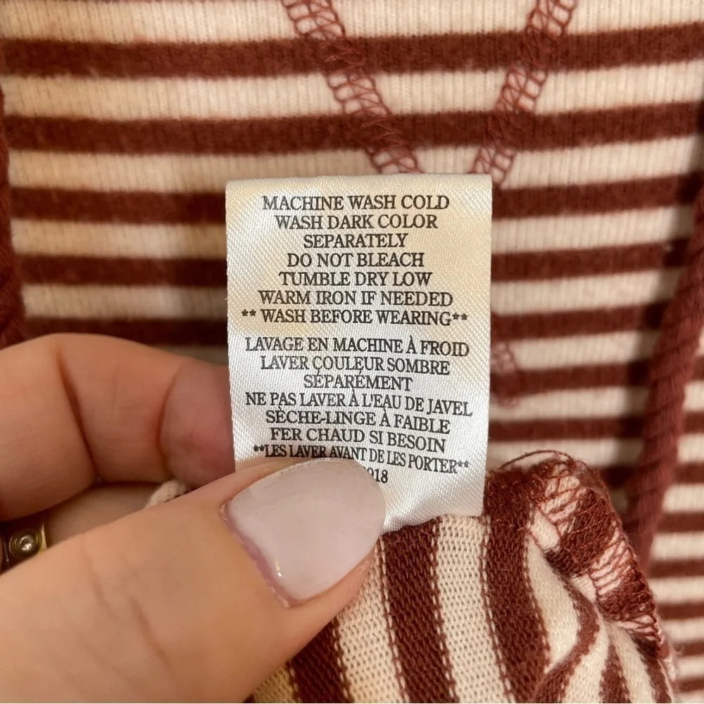 Z Supply Brick Red/Cream Striped Hoodie Kangaroo Pocket Rope Ties Size M - Picture 12 of 13